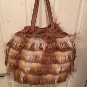 Elie Tahari leather and fox fur purse
